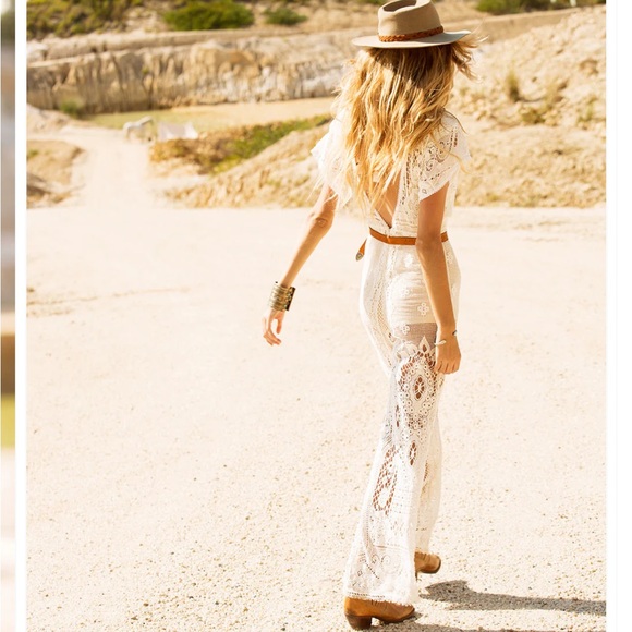 Spell Designs Woodstock white lace jumpsuit in XS